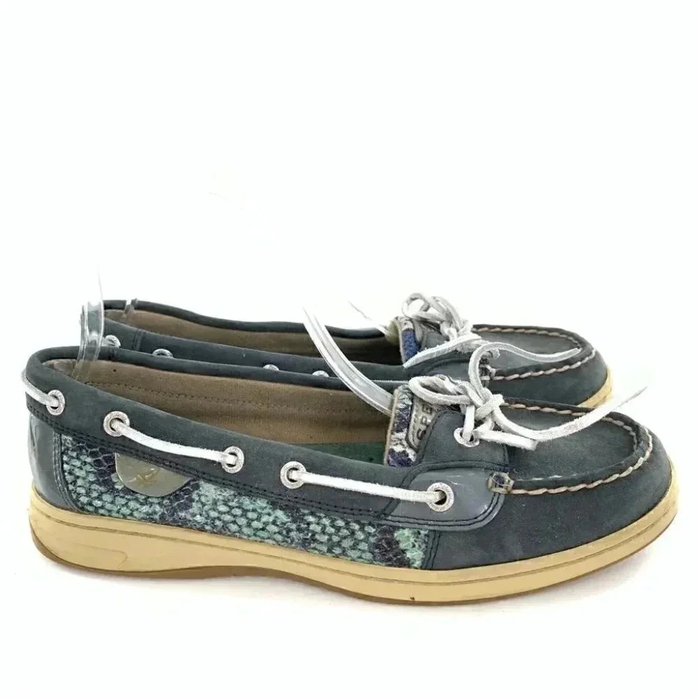 Sperry womens flats size 8.5 blue green suede sequins boat shoes nautical - Picture 2 of 12